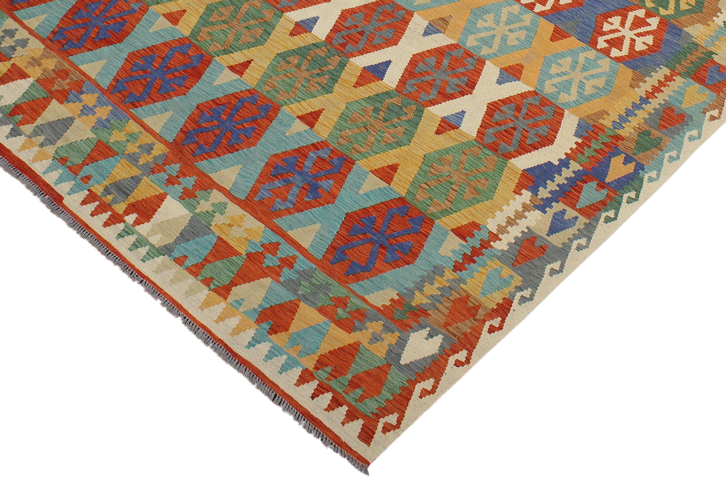 handmade Geometric Kilim Beige Rust Hand-Woven RECTANGLE 100% WOOL area rug 8 x 10