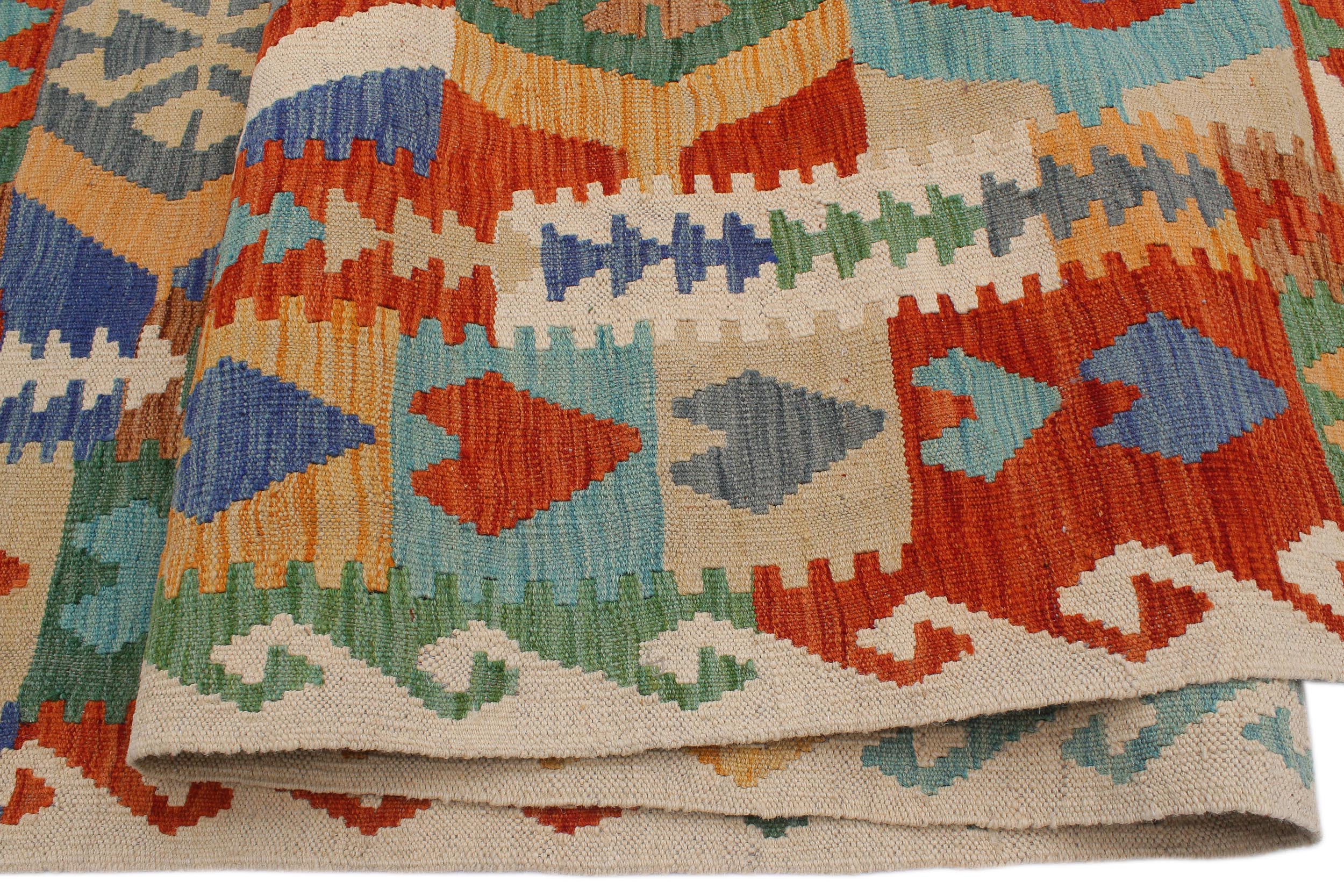 handmade Geometric Kilim Beige Rust Hand-Woven RECTANGLE 100% WOOL area rug 8 x 10