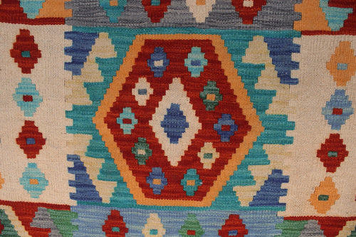 handmade Geometric Kilim Blue Brown Hand-Woven RECTANGLE 100% WOOL area rug 8 x 10