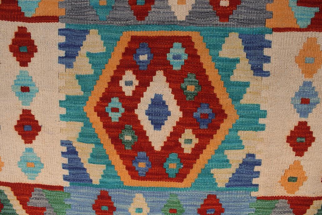 Flat Weave Kilim Antique Navaho Vintage handmade Geometric Kilim Blue Brown Hand-Woven Rectangle 100% Wool Area Rug 8x10 