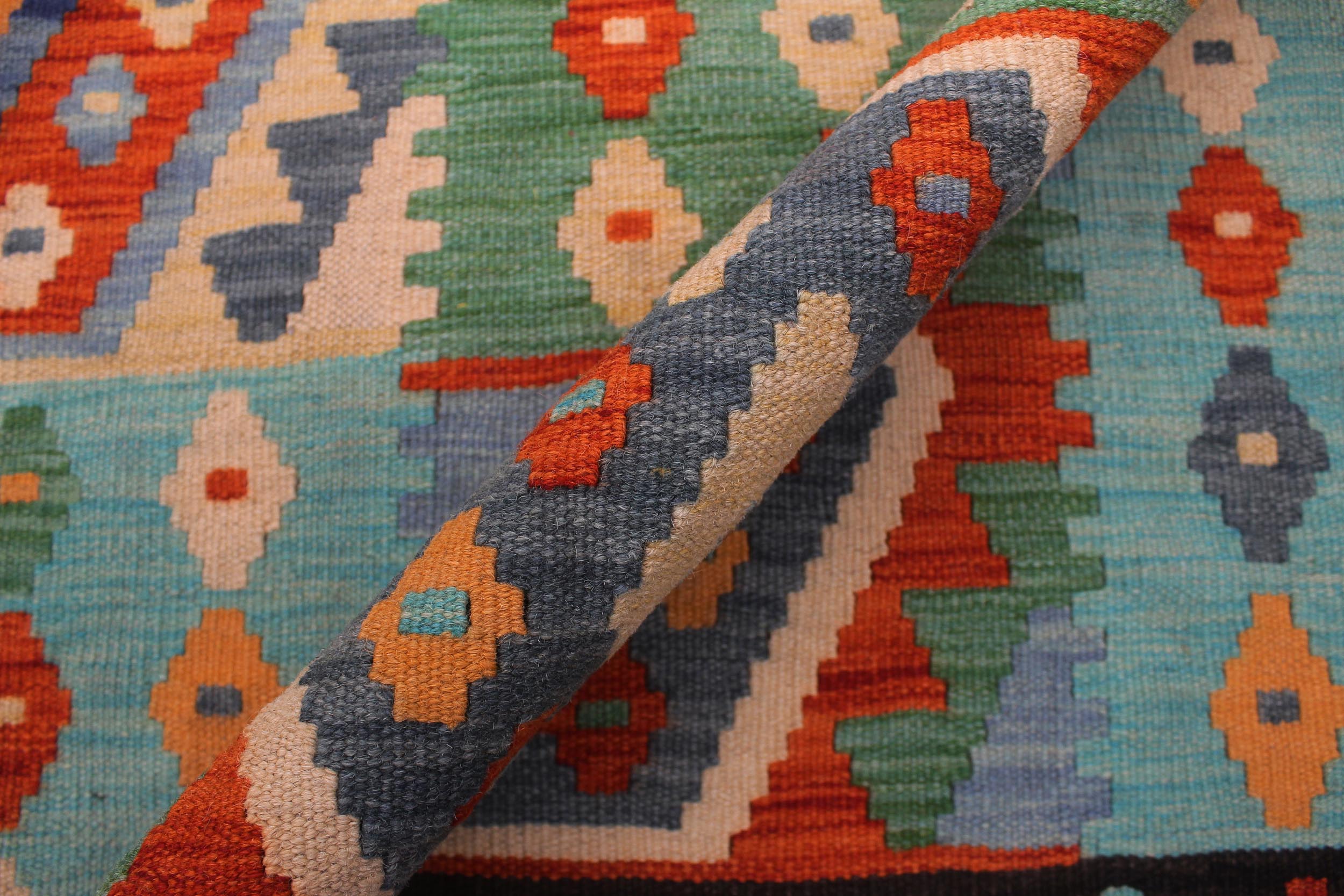 handmade Geometric Kilim Blue Brown Hand-Woven RECTANGLE 100% WOOL area rug 8 x 10
