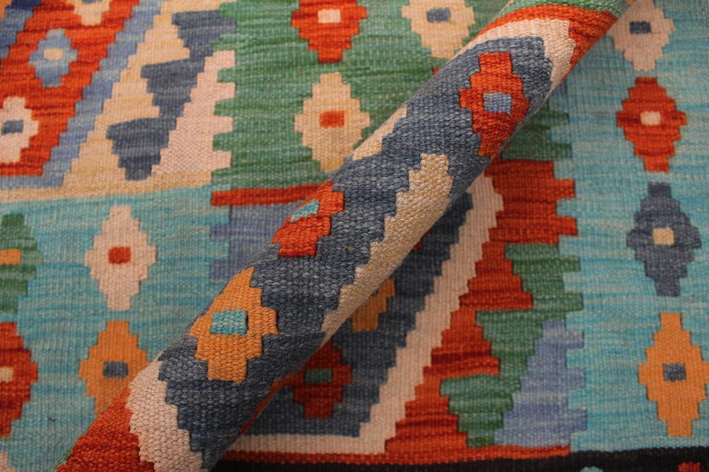 Flat Weave Kilim Antique Navaho Vintage handmade Geometric Kilim Blue Brown Hand-Woven Rectangle 100% Wool Area Rug 8x10 