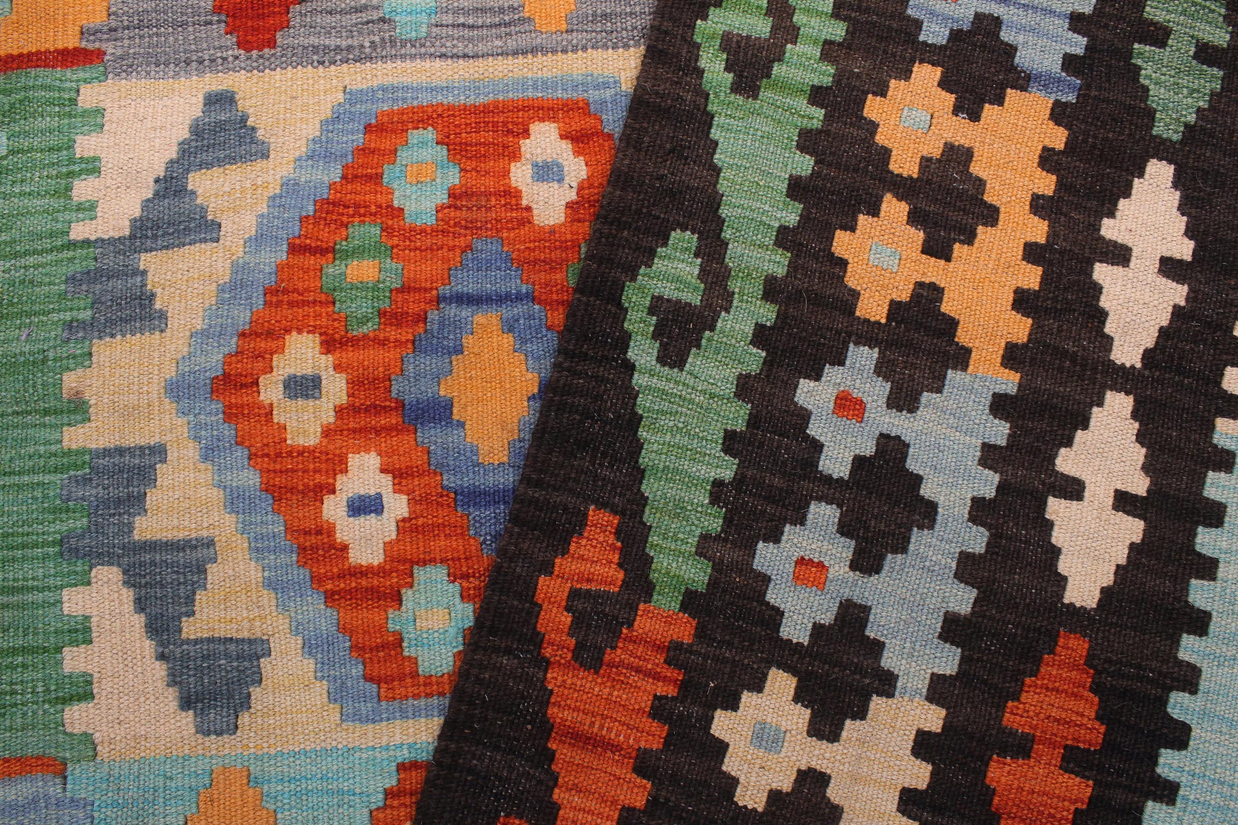 handmade Geometric Kilim Blue Brown Hand-Woven RECTANGLE 100% WOOL area rug 8 x 10