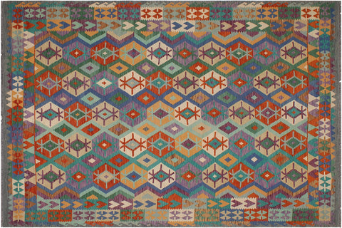 handmade Geometric Kilim Rust Gray Hand-Woven RECTANGLE 100% WOOL area rug 8 x 10