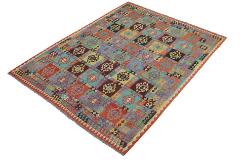 handmade Geometric Kilim Blue Rust Hand-Woven RECTANGLE 100% WOOL area rug 8 x 11