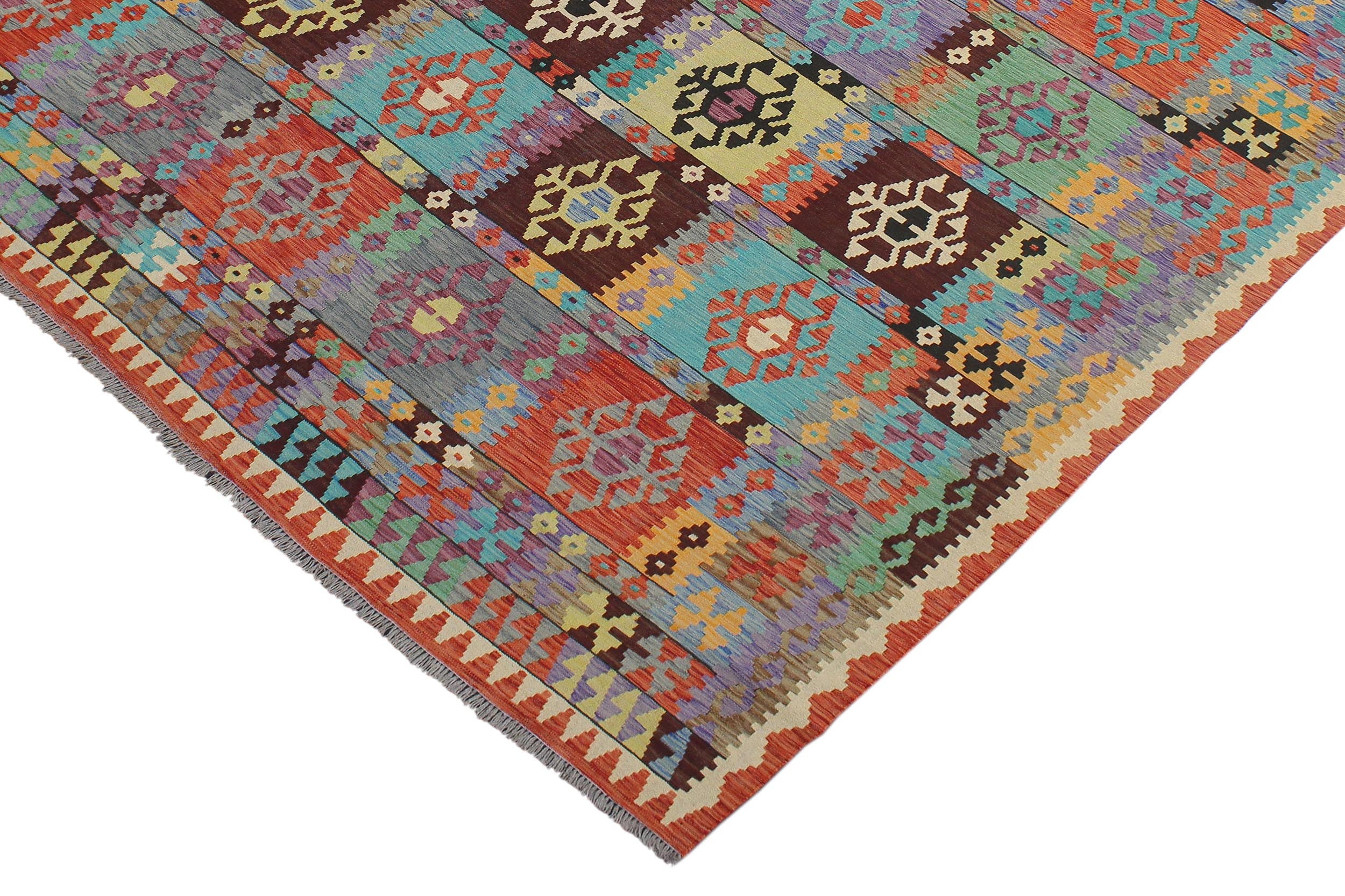 handmade Geometric Kilim Blue Rust Hand-Woven RECTANGLE 100% WOOL area rug 8 x 11