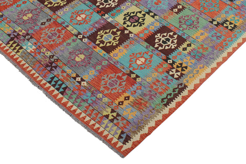 handmade Geometric Kilim Blue Rust Hand-Woven RECTANGLE 100% WOOL area rug 8 x 11