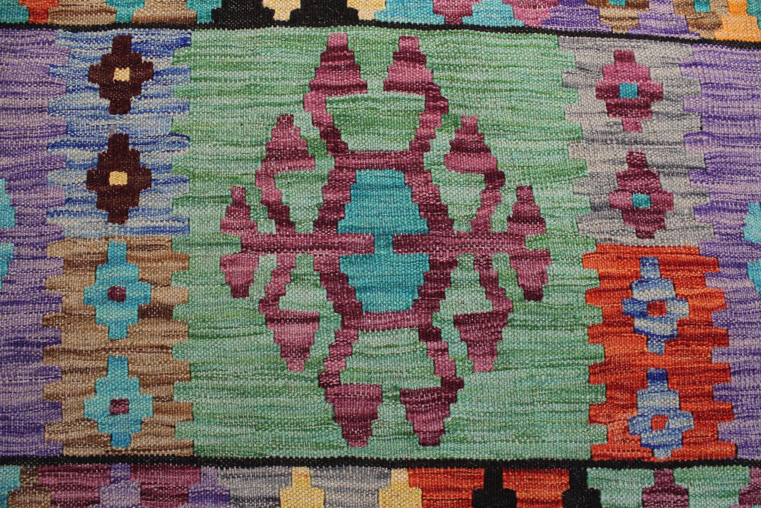 handmade Geometric Kilim Blue Rust Hand-Woven RECTANGLE 100% WOOL area rug 8 x 11