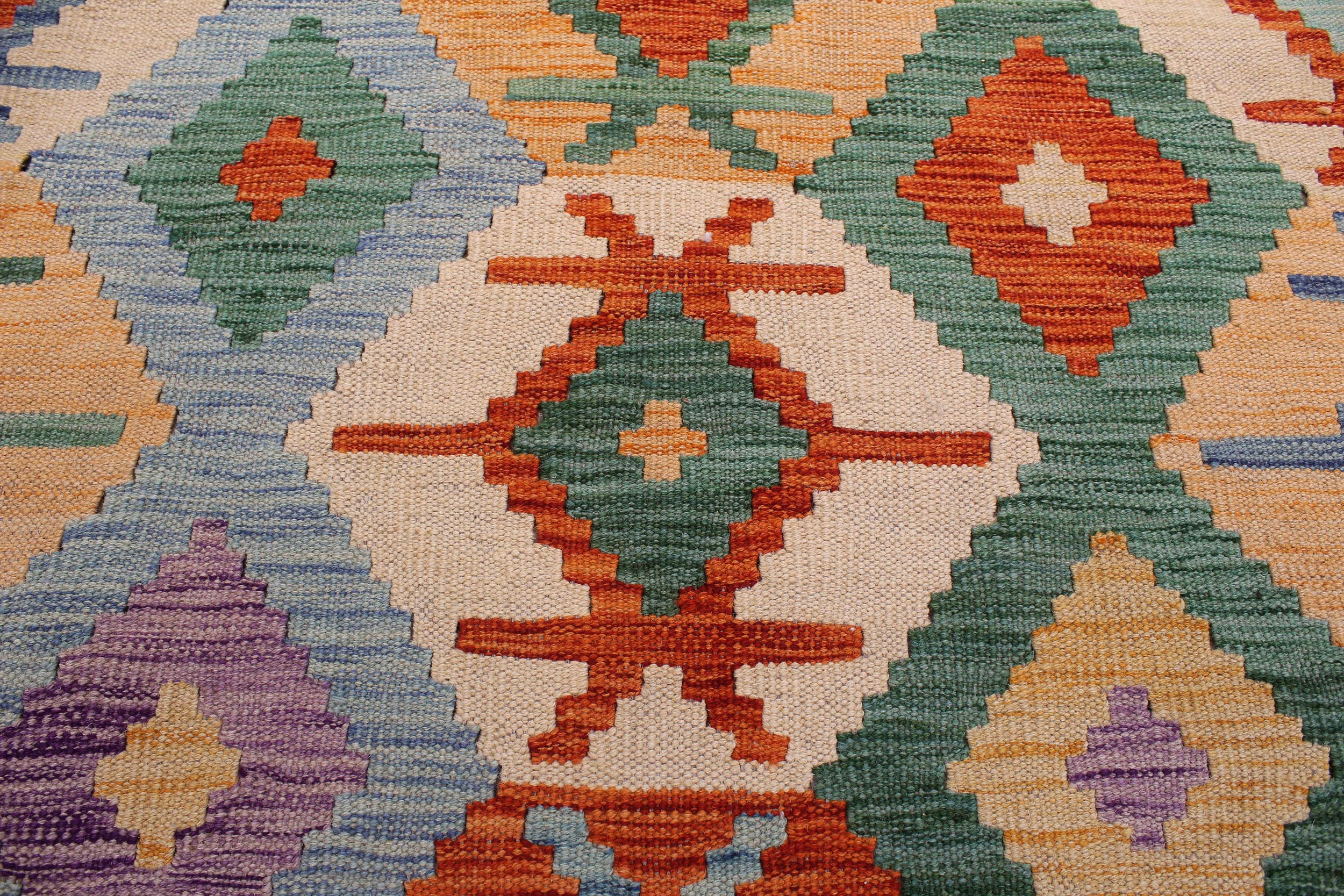 handmade Geometric Kilim Blue Gray Hand-Woven RECTANGLE 100% WOOL area rug 8 x 10