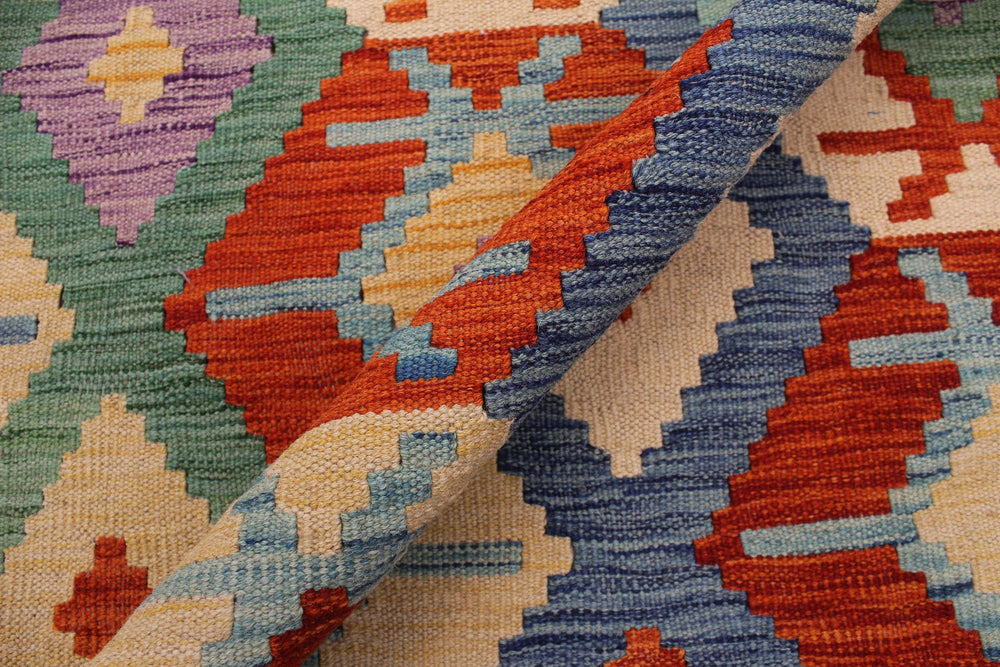handmade Geometric Kilim Blue Gray Hand-Woven RECTANGLE 100% WOOL area rug 8 x 10