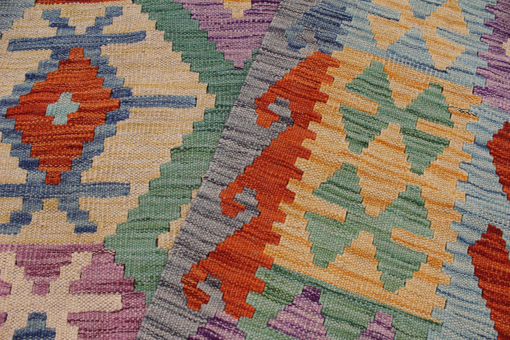 handmade Geometric Kilim Blue Gray Hand-Woven RECTANGLE 100% WOOL area rug 8 x 10