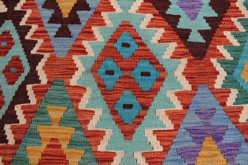 handmade Geometric Kilim Rust Green Hand-Woven RECTANGLE 100% WOOL area rug 8 x 10