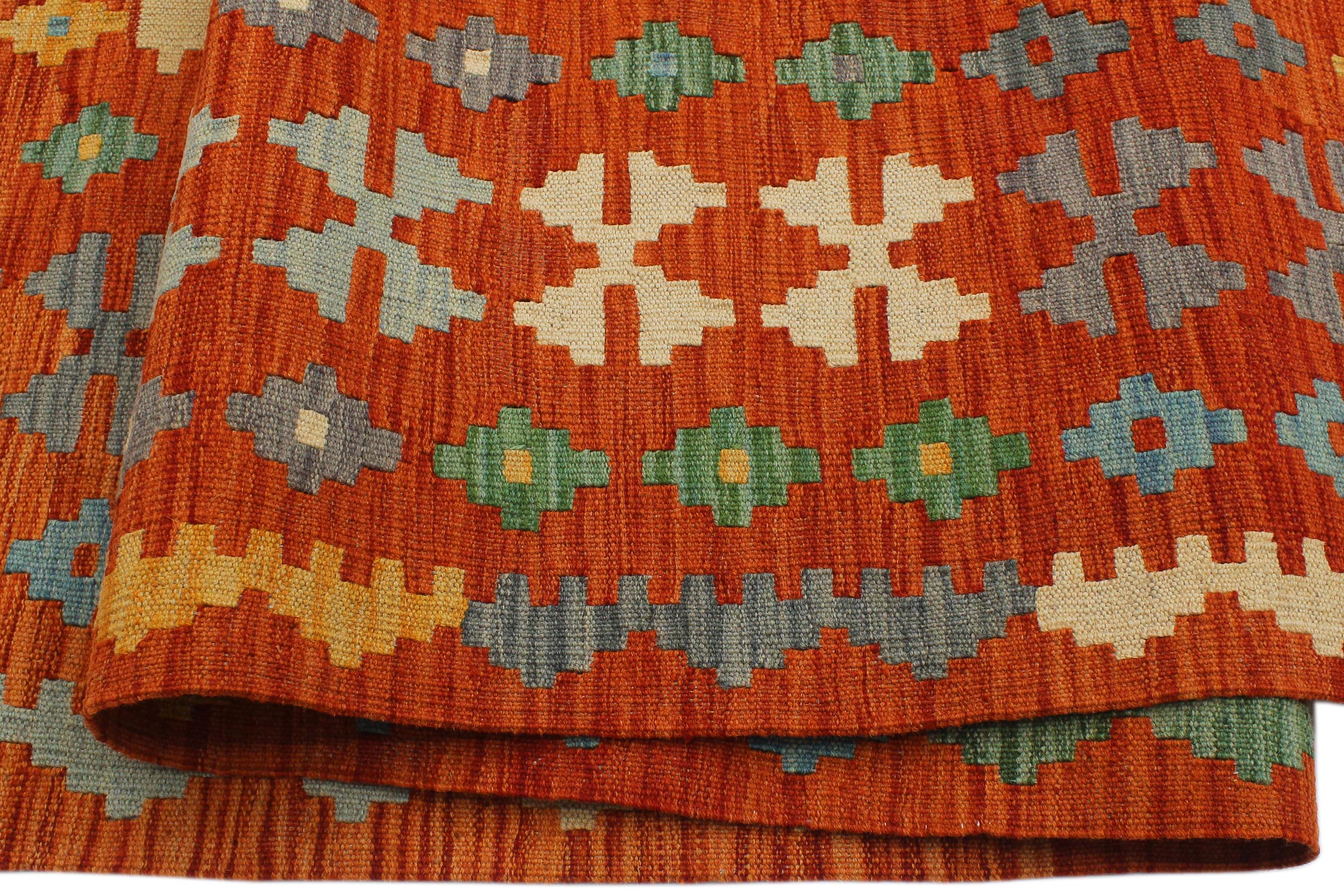 handmade Geometric Kilim Rust Blue Hand-Woven RECTANGLE 100% WOOL area rug 8 x 10