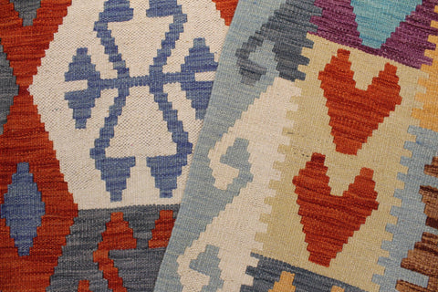 handmade Geometric Kilim Rust Blue Hand-Woven RECTANGLE 100% WOOL area rug 7 x 10