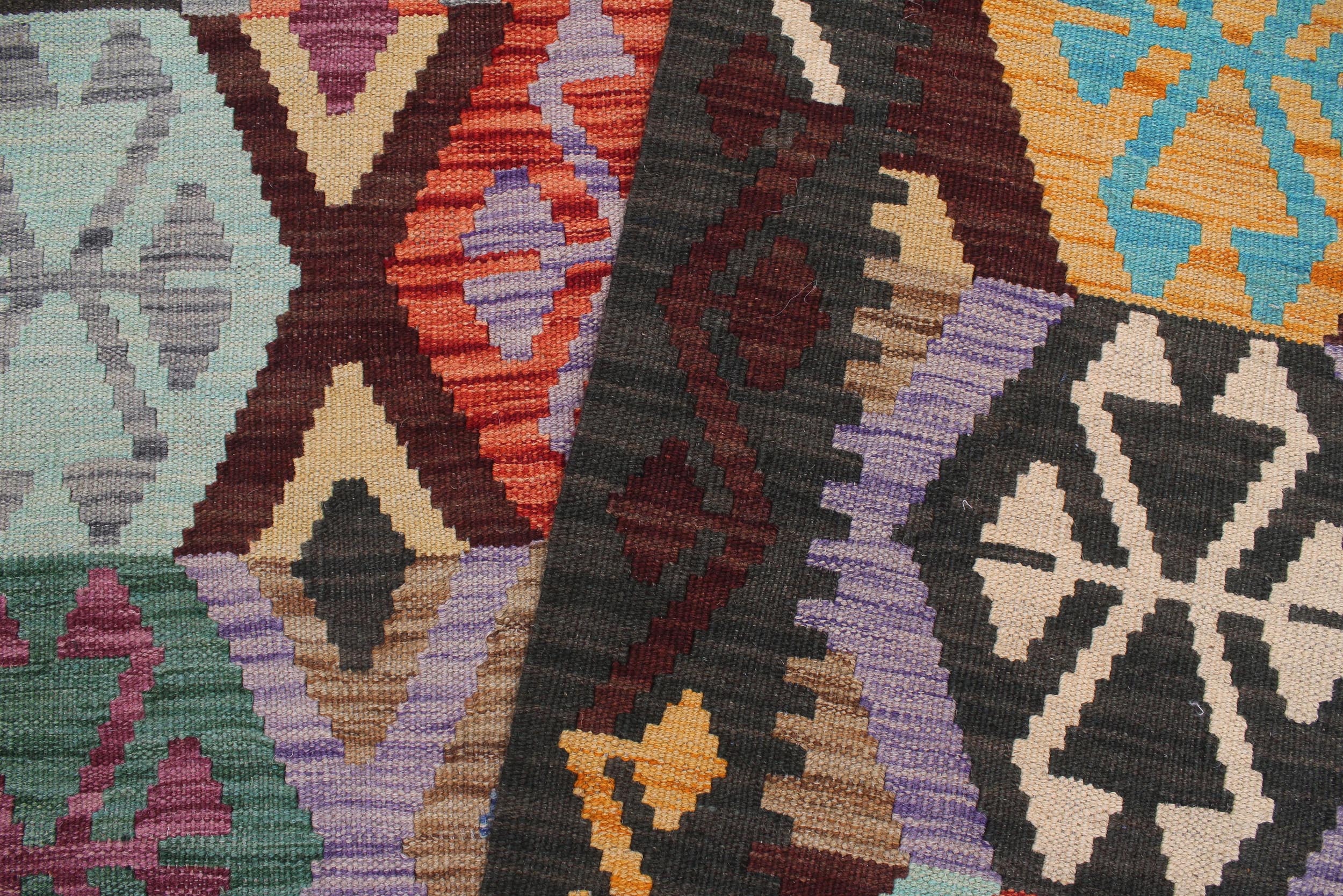 handmade Geometric Kilim Gold Green Hand-Woven RECTANGLE 100% WOOL area rug 9 x 10