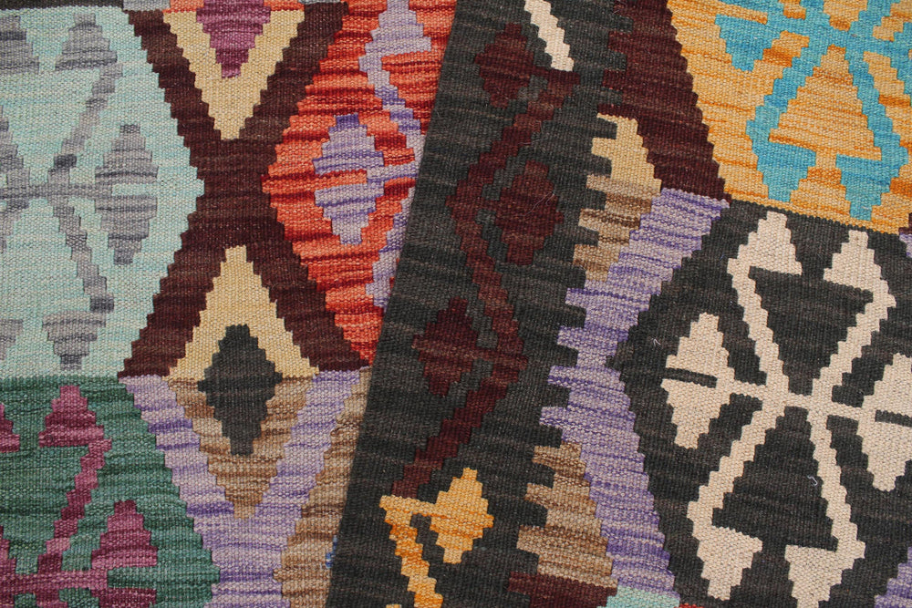 handmade Geometric Kilim Gold Green Hand-Woven RECTANGLE 100% WOOL area rug 9 x 10