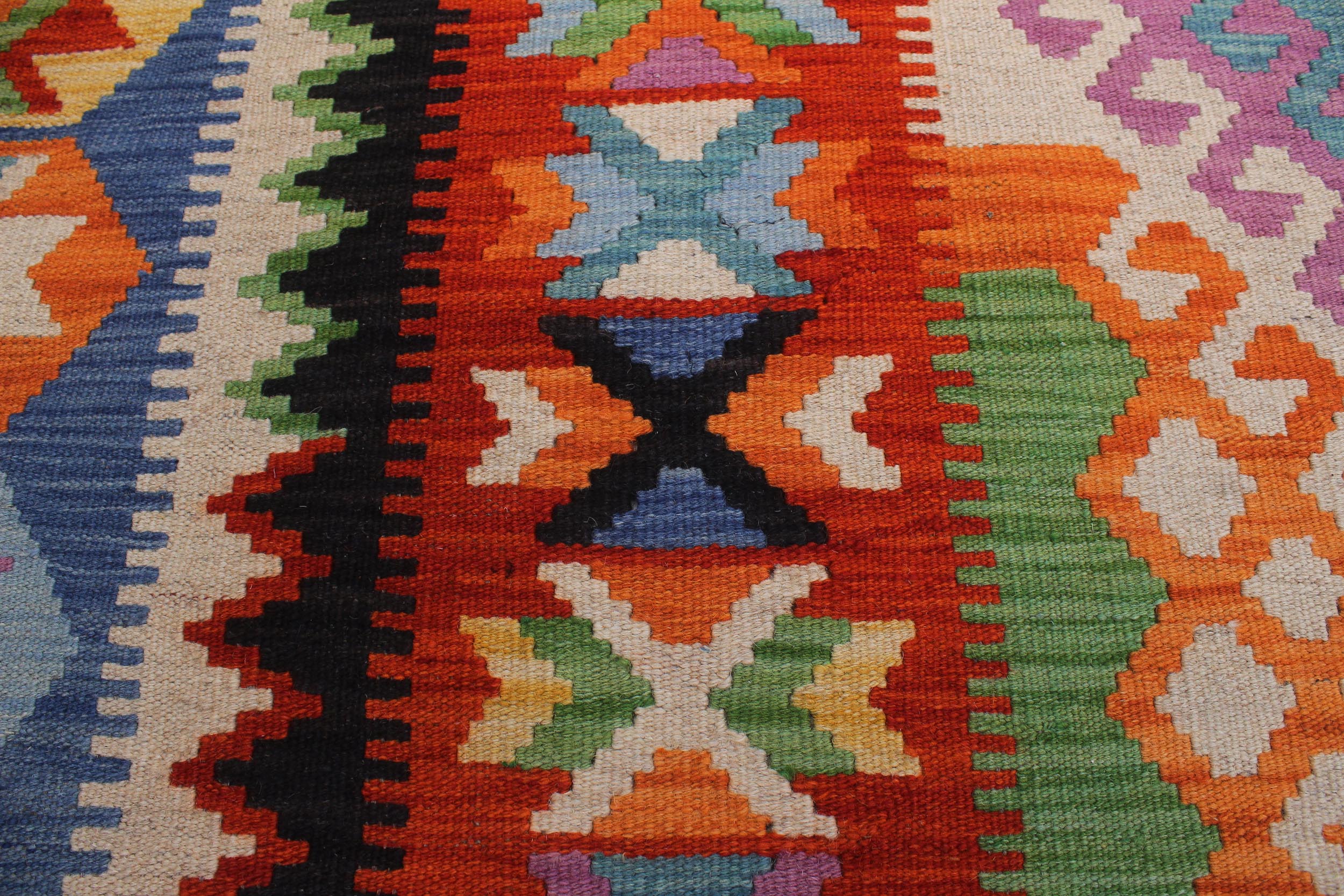 handmade Geometric Kilim Blue Rust Hand-Woven RECTANGLE 100% WOOL area rug 8 x 12