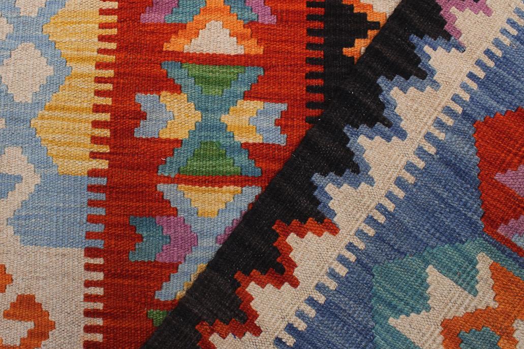 Flat Weave Kilim Antique Navaho Vintage handmade Geometric Kilim Blue Rust Hand-Woven Rectangle 100% Wool Area Rug 8x12 