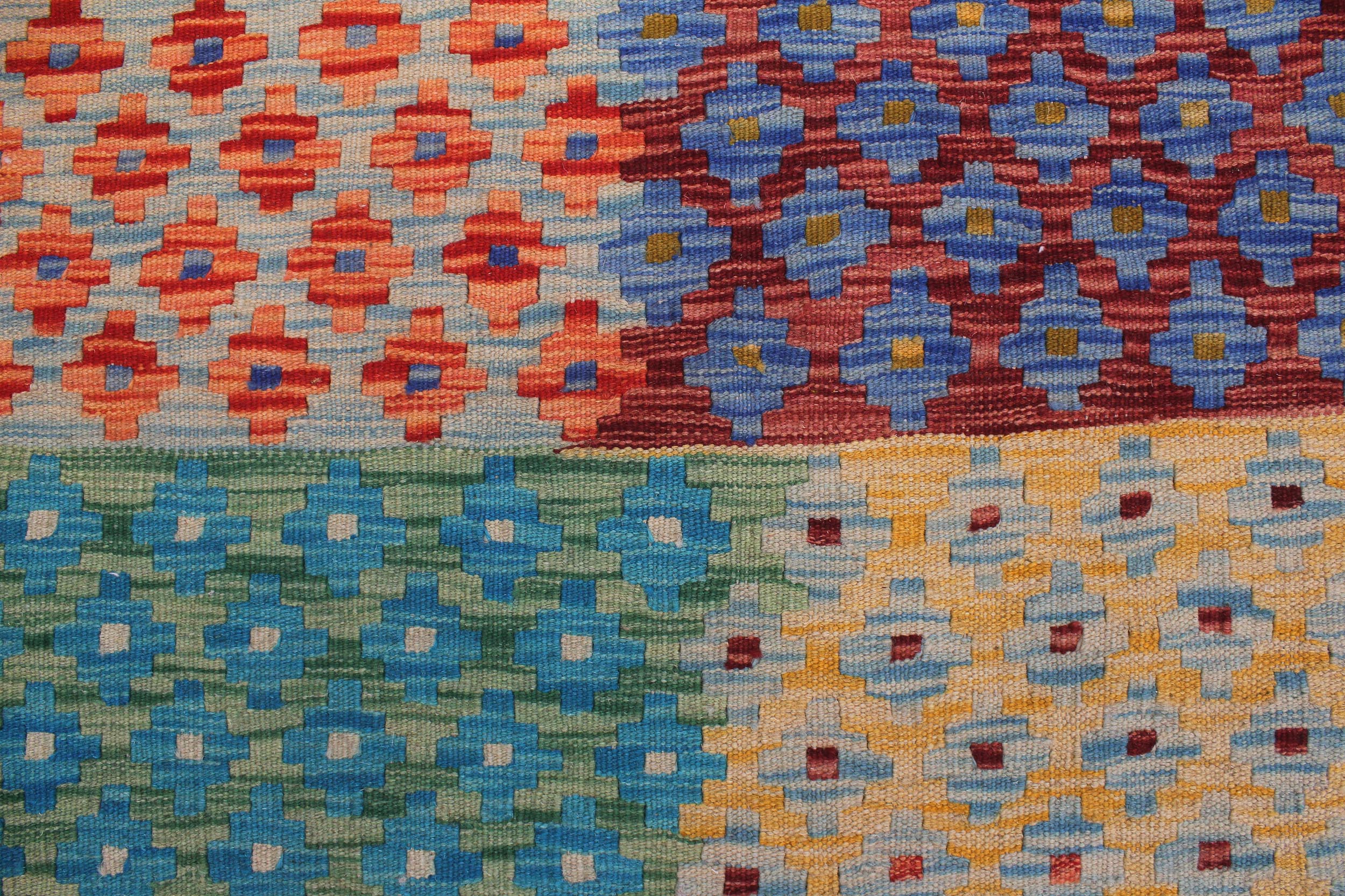 handmade Modern Kilim Red Blue Hand-Woven RECTANGLE 100% WOOL area rug 6x8