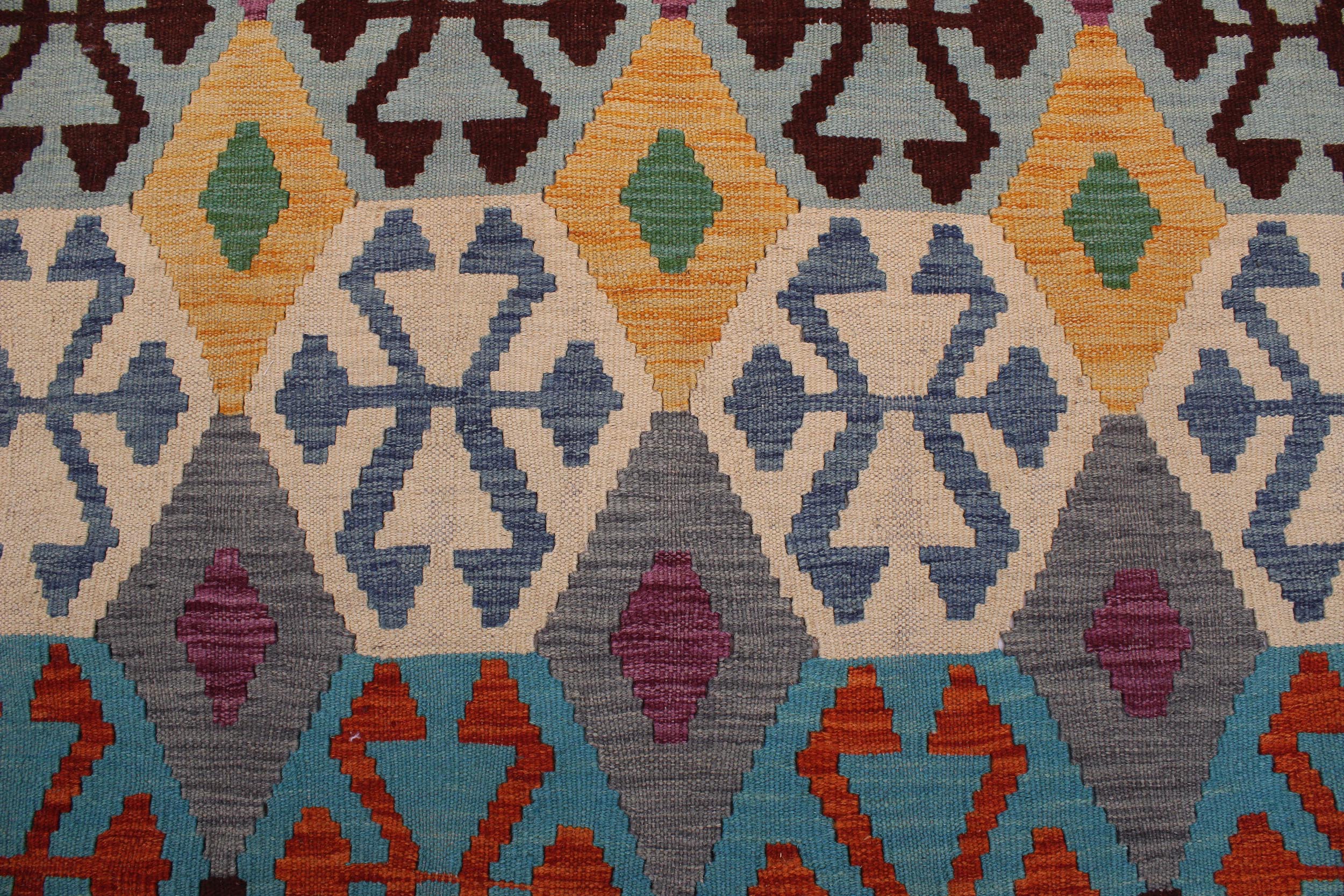 handmade Geometric Kilim Rust Blue Hand-Woven RECTANGLE 100% WOOL area rug 8 x 11