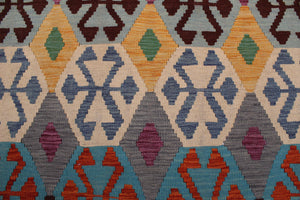 handmade Geometric Kilim Rust Blue Hand-Woven RECTANGLE 100% WOOL area rug 8 x 11