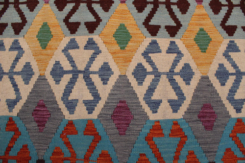 handmade Geometric Kilim Rust Blue Hand-Woven RECTANGLE 100% WOOL area rug 8 x 11