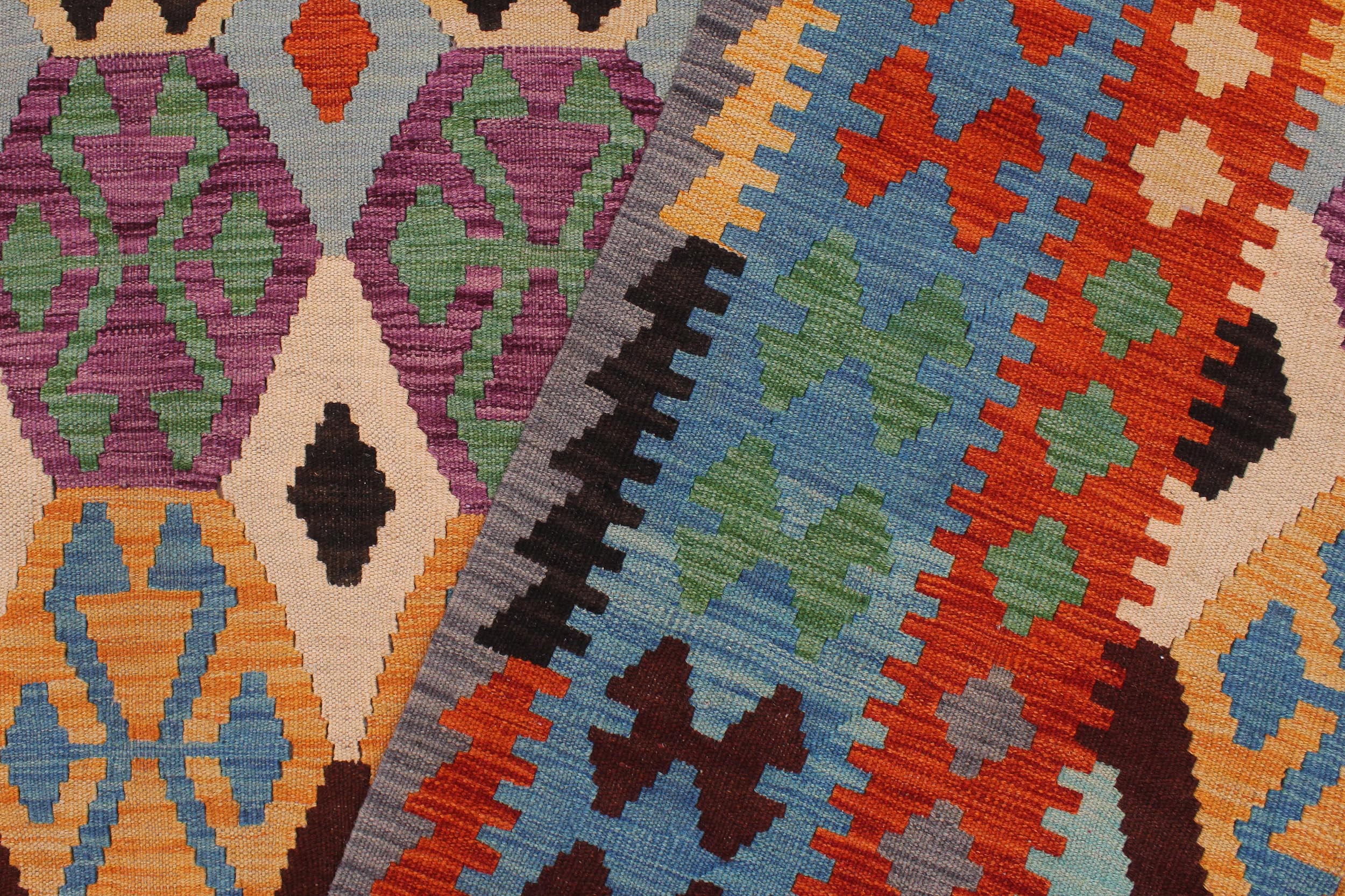 handmade Geometric Kilim Rust Blue Hand-Woven RECTANGLE 100% WOOL area rug 8 x 11