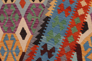handmade Geometric Kilim Rust Blue Hand-Woven RECTANGLE 100% WOOL area rug 8 x 11
