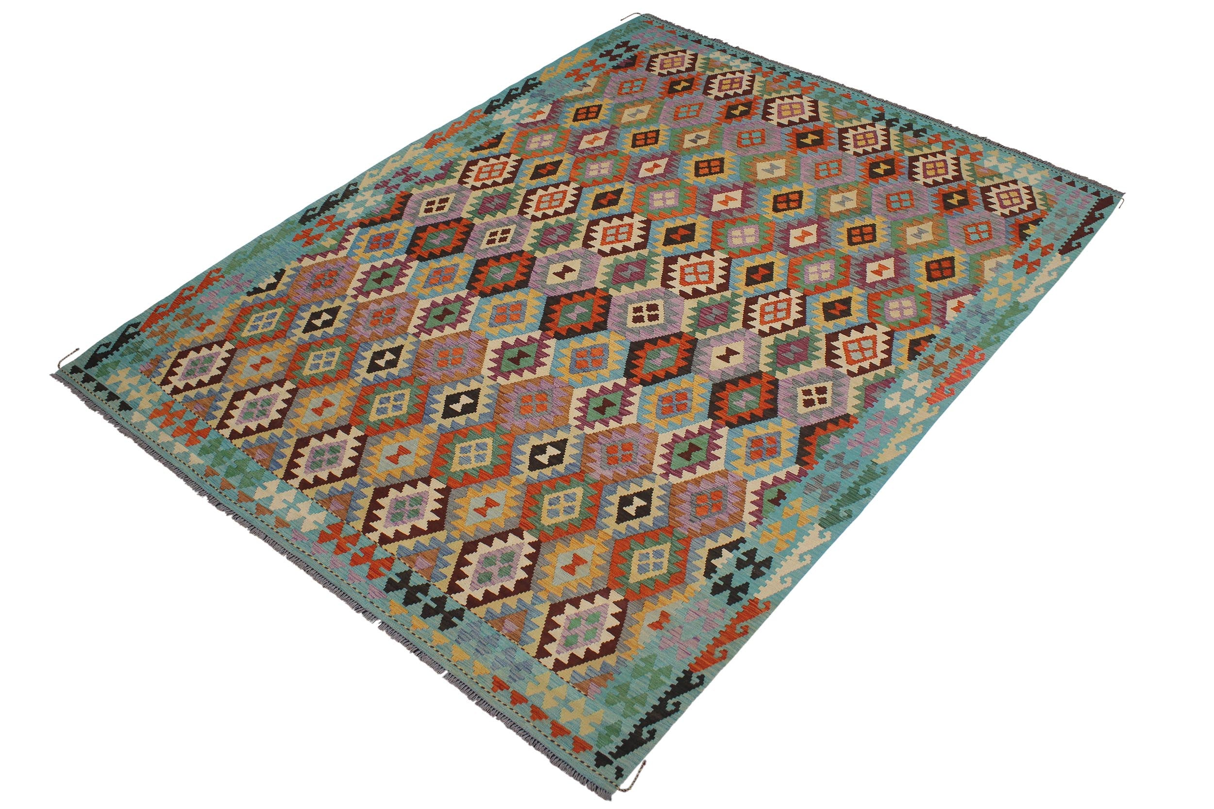 handmade Geometric Kilim Gray Blue Hand-Woven RECTANGLE 100% WOOL area rug 9 x 11