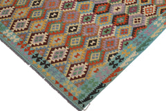 handmade Geometric Kilim Gray Blue Hand-Woven RECTANGLE 100% WOOL area rug 9 x 11