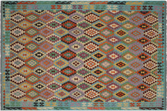 handmade Geometric Kilim Gray Blue Hand-Woven RECTANGLE 100% WOOL area rug 9 x 11