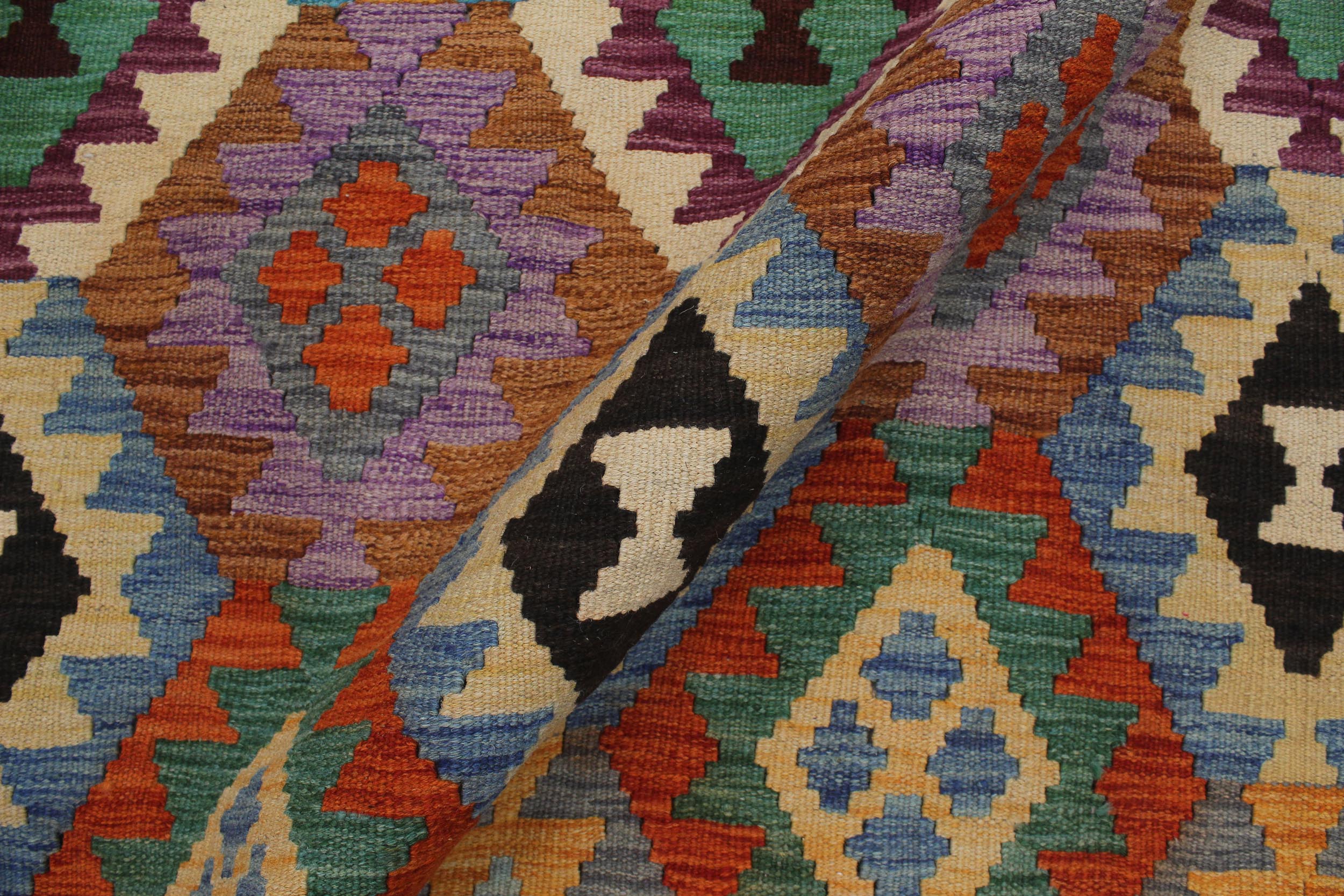 handmade Geometric Kilim Gray Blue Hand-Woven RECTANGLE 100% WOOL area rug 9 x 11