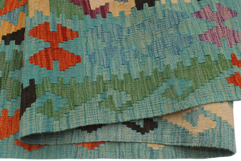 handmade Geometric Kilim Gray Blue Hand-Woven RECTANGLE 100% WOOL area rug 9 x 11