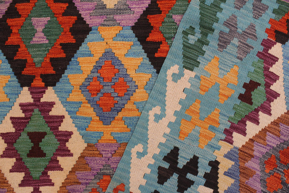 handmade Geometric Kilim Gray Blue Hand-Woven RECTANGLE 100% WOOL area rug 9 x 11