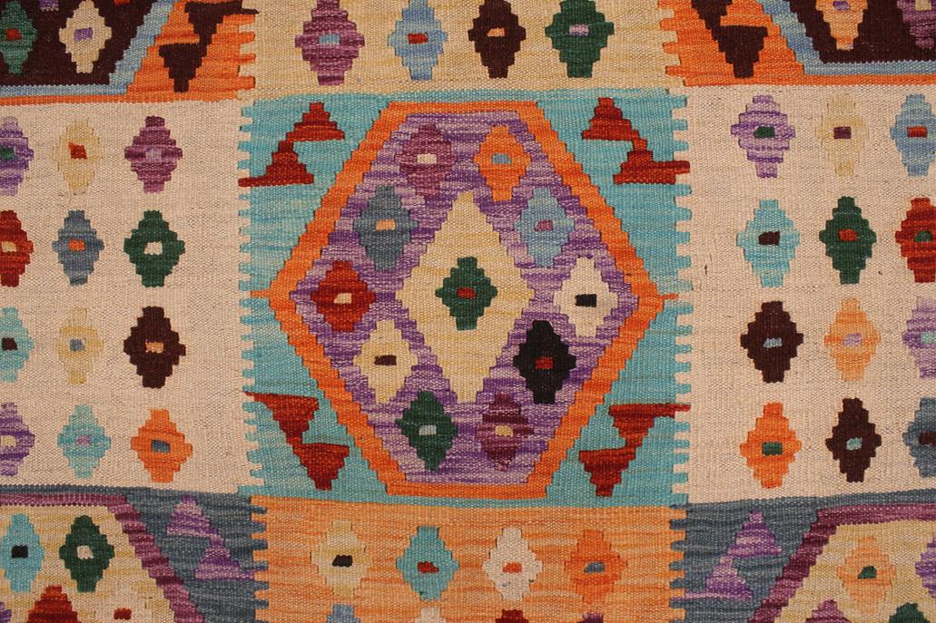 Flat Weave Kilim Antique Navaho Vintage handmade Geometric Kilim Blue Brown Hand-Woven Rectangle 100% Wool Area Rug 9x11 