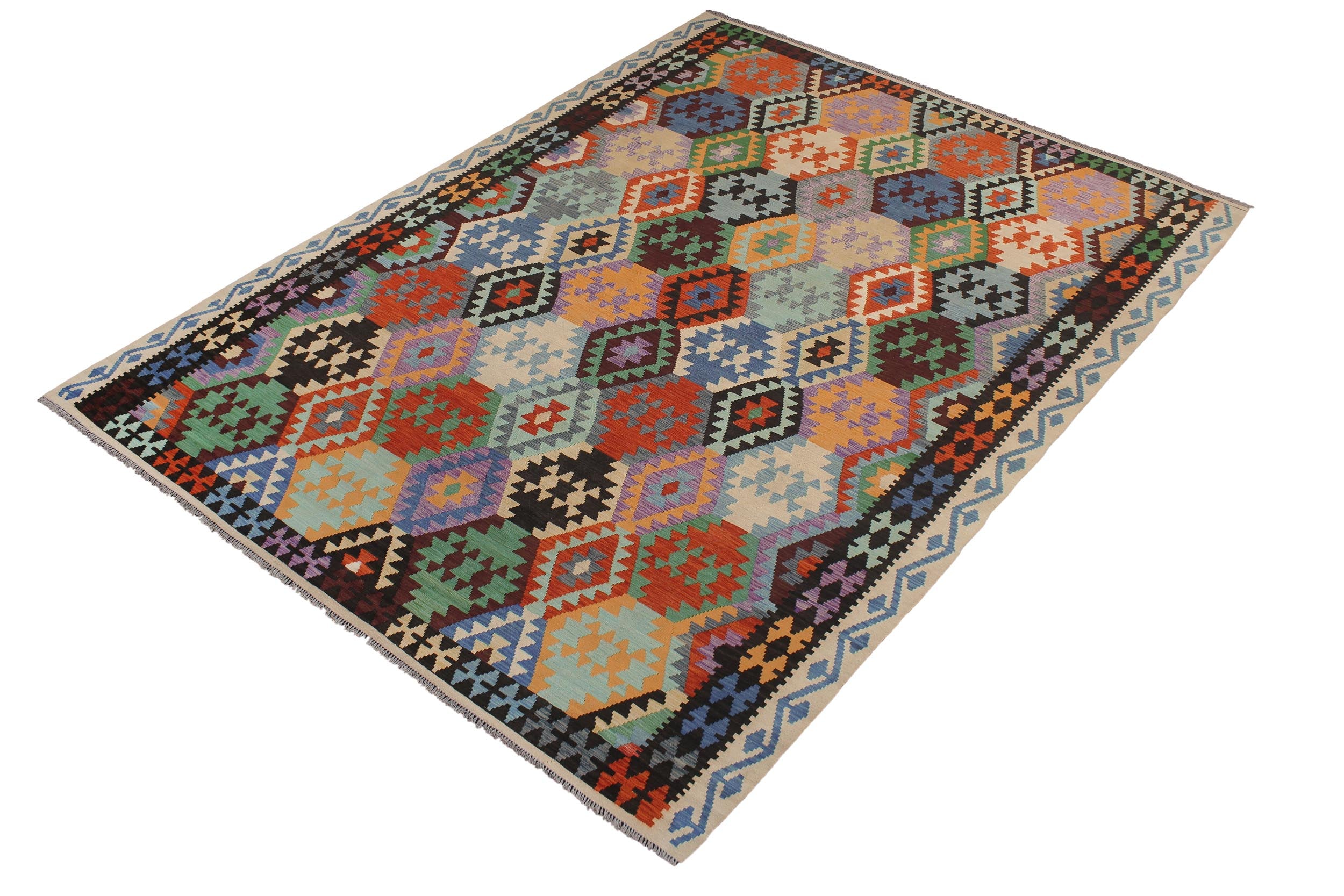 handmade Geometric Kilim Rust Black Hand-Woven RECTANGLE 100% WOOL area rug 9 x 11