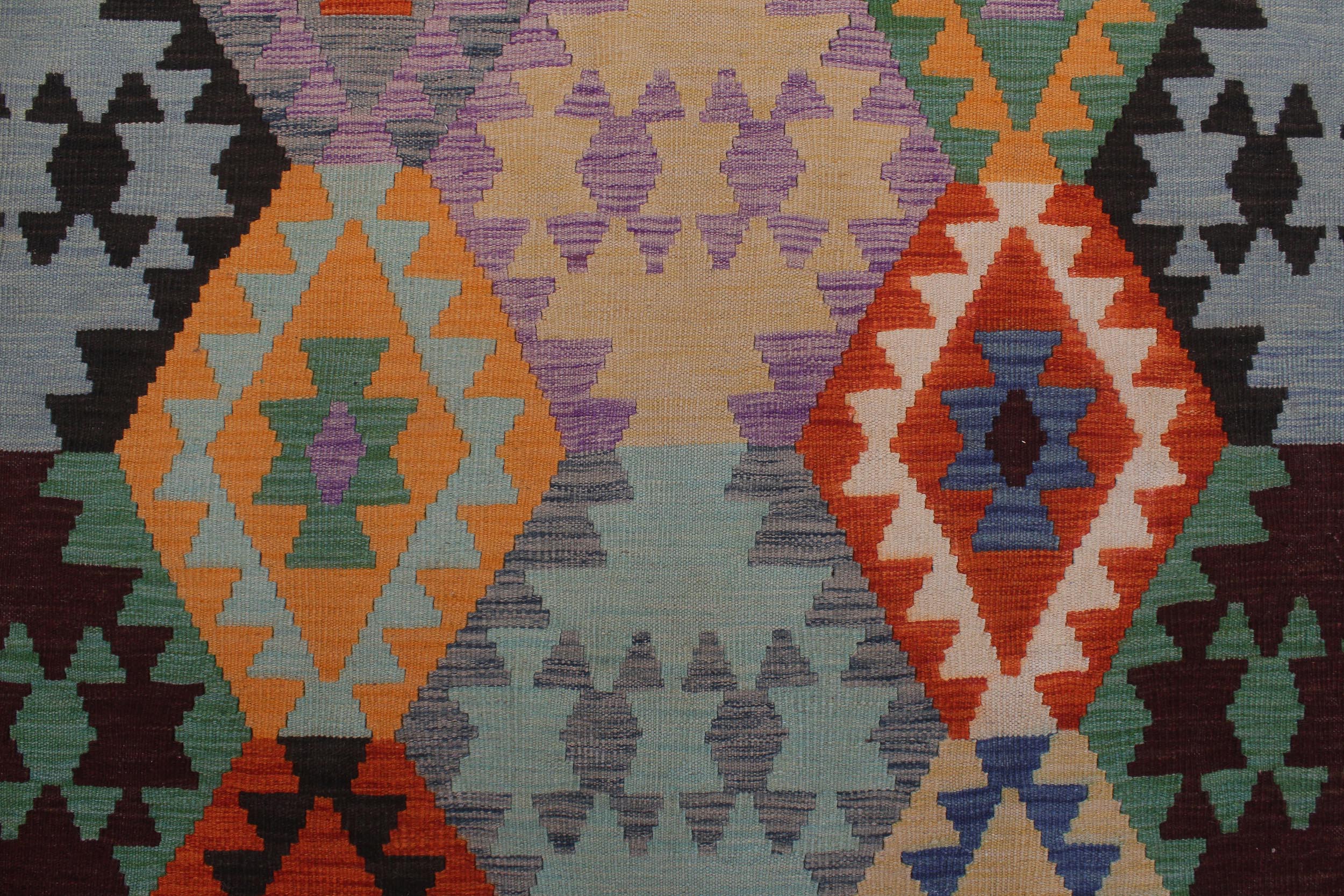 handmade Geometric Kilim Rust Black Hand-Woven RECTANGLE 100% WOOL area rug 9 x 11