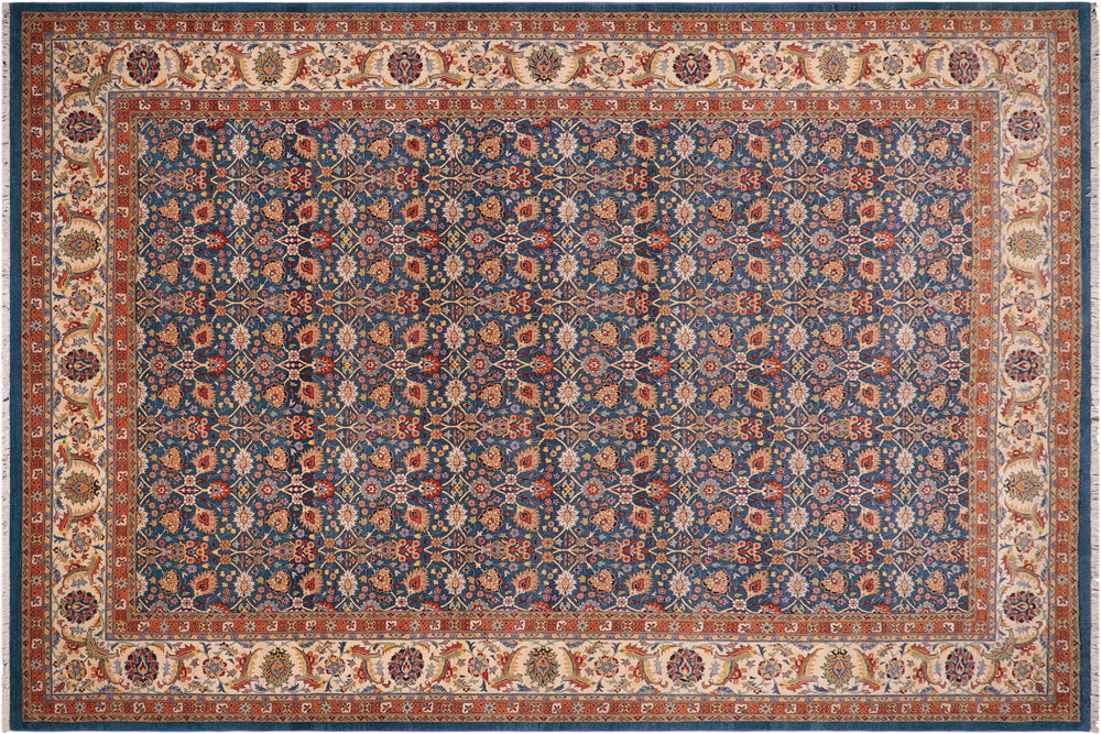 handmade Transitional  Lt. Blue Ivory Hand Knotted RECTANGLE 100% WOOL area rug 10' x 14'