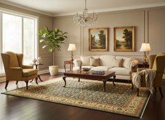 Turkish Knotted Istanbul Vannesa Blue/Ivory Wool Rug - 10'3'' x 14'1''