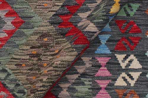 handmade Geometric Kilim Green Charcoal Hand-Woven RECTANGLE 100% WOOL area rug 8 x 10