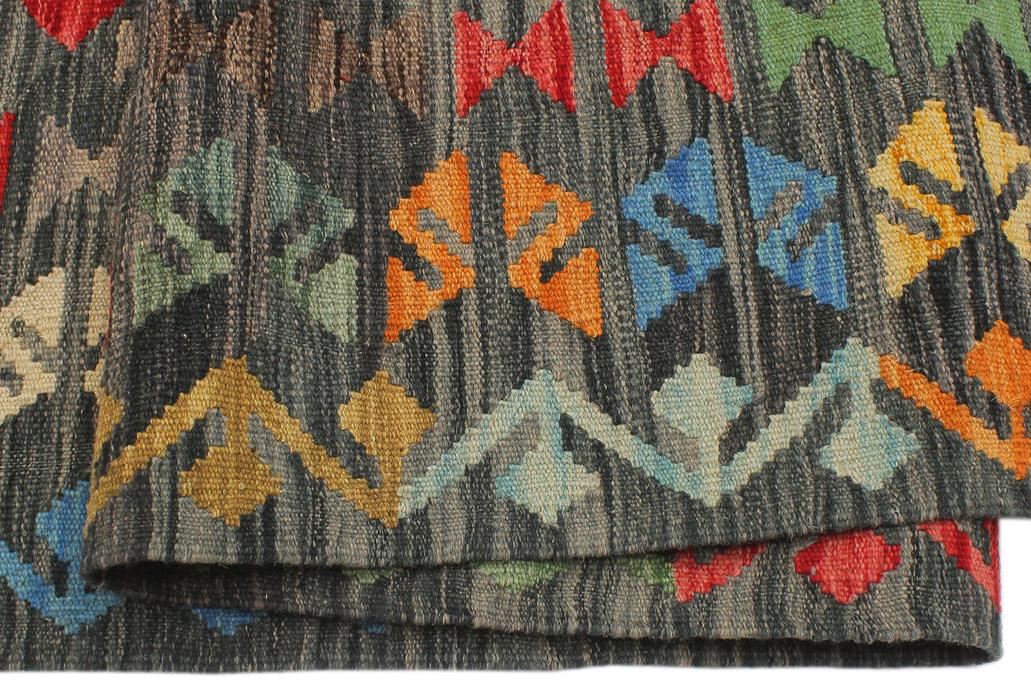 Flat Weave Kilim Antique Navaho Vintage handmade Geometric Kilim Green Charcoal Hand-Woven Rectangle 100% Wool Area Rug 8x10 