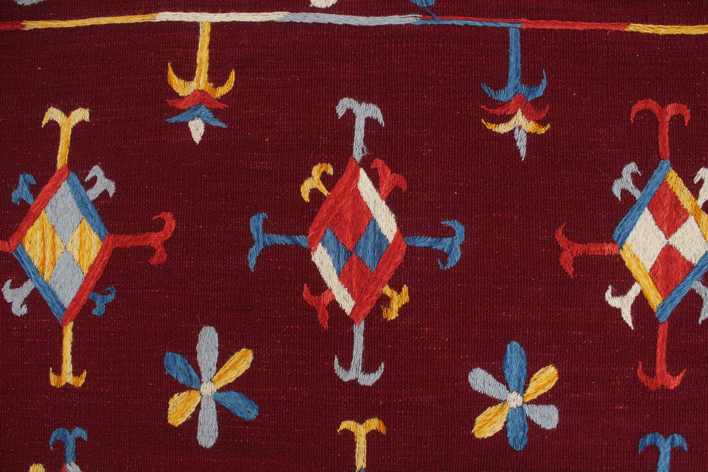 handmade Geometric Kilim Red Blue Hand-Woven RECTANGLE 100% WOOL area rug 6' x 7'