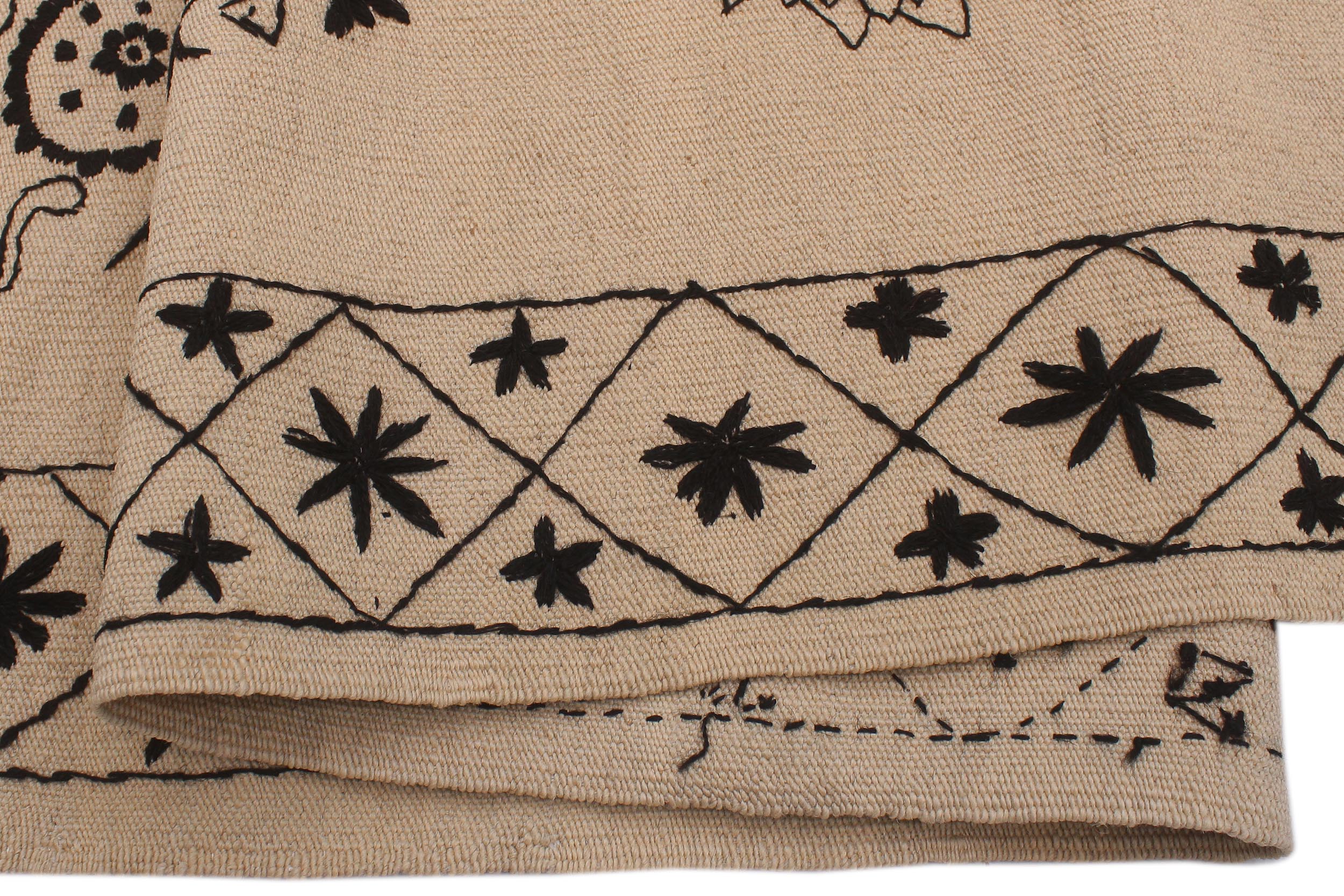 handmade Modern Kilim Beige Black Hand-Woven RECTANGLE 100% WOOL area rug 6' x 8'