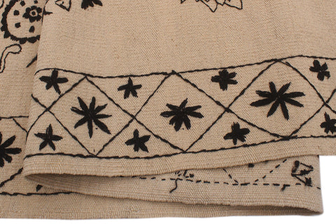 handmade Modern Kilim Beige Black Hand-Woven RECTANGLE 100% WOOL area rug 6' x 8'