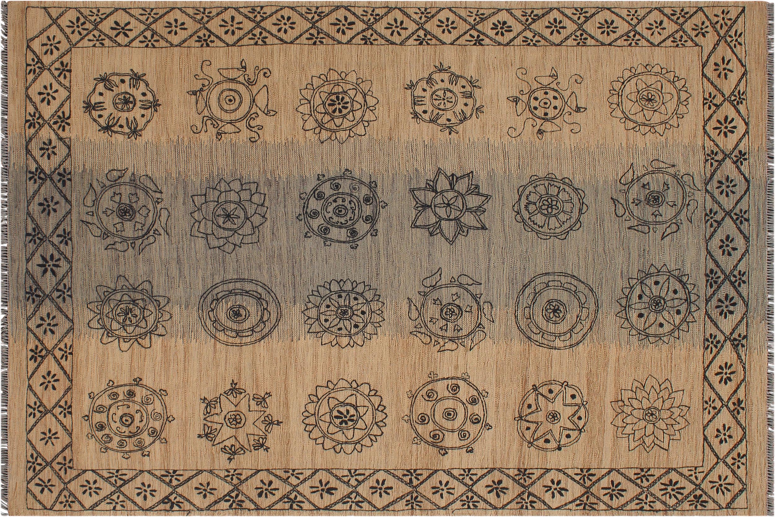 handmade Modern Kilim Beige Black Hand-Woven RECTANGLE 100% WOOL area rug 6x8
