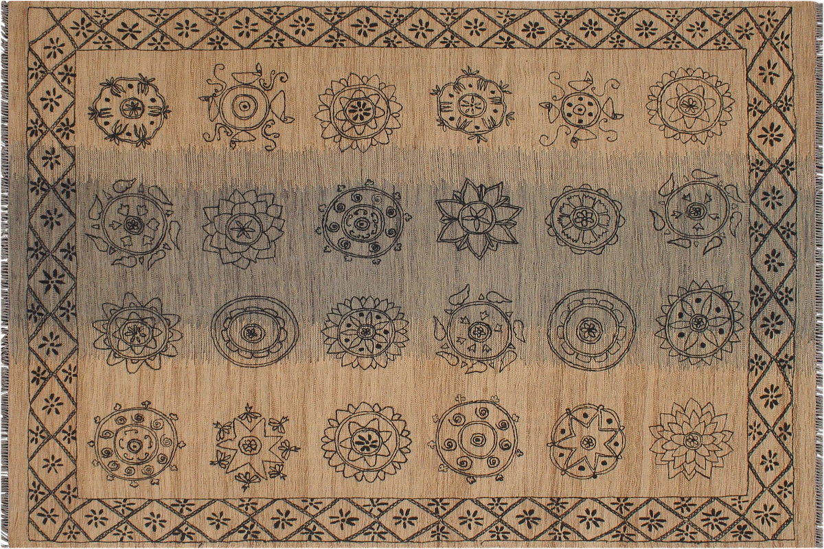 handmade Modern Kilim Beige Black Hand-Woven RECTANGLE 100% WOOL area rug 6x8
