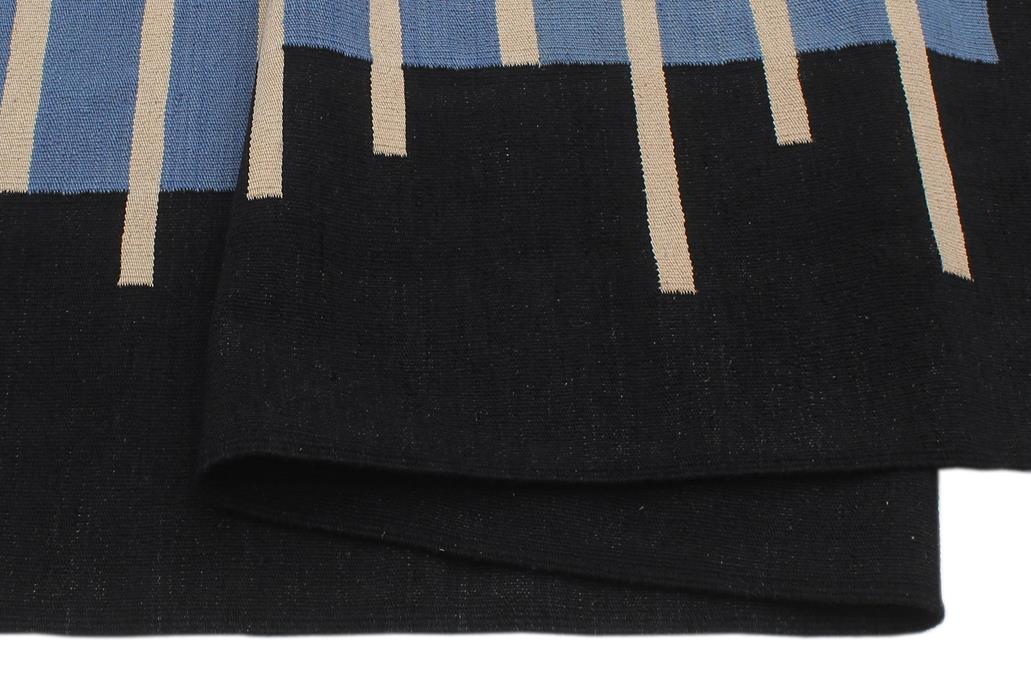 Flat Weave Kilim Antique Navaho Vintage handmade Modern Kilim Blue Black Hand-Woven Rectangle 100% Wool Area Rug 7x10 
