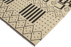 handmade Modern Kilim Beige Black Hand-Woven RECTANGLE 100% WOOL area rug 5' x 7'