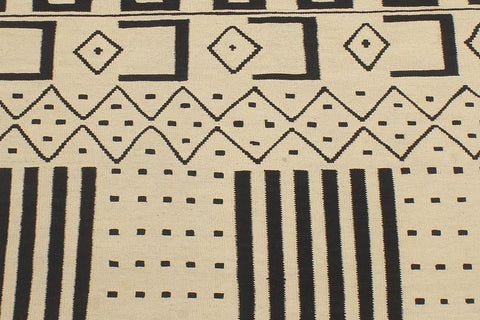 handmade Modern Kilim Beige Black Hand-Woven RECTANGLE 100% WOOL area rug 5' x 7'