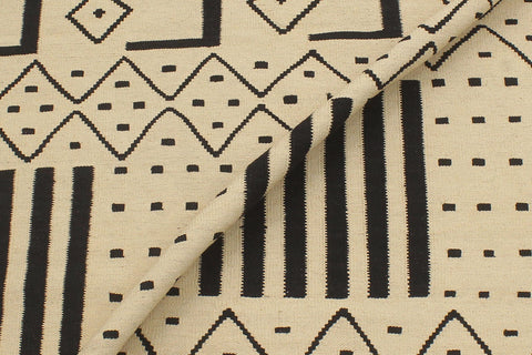 handmade Modern Kilim Beige Black Hand-Woven RECTANGLE 100% WOOL area rug 5' x 7'
